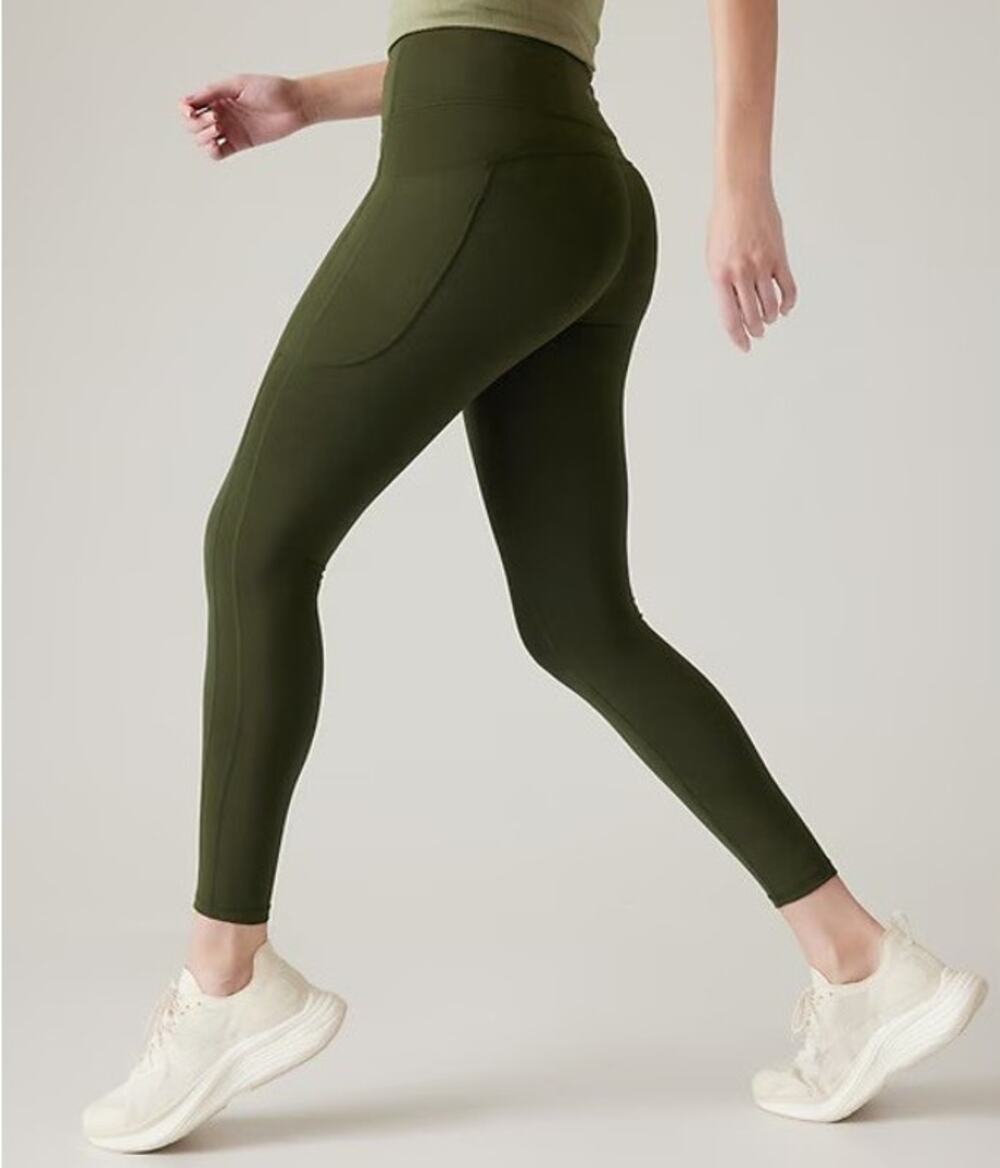 Athleta Ultimate High Rise Stash Leggings Pockets S Green Yoga Running Athletic